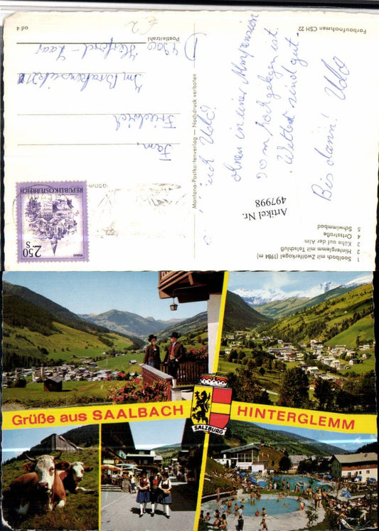 497998,Saalbach Hinterglemm Totale Tracht Freibad Mehrbildkarte