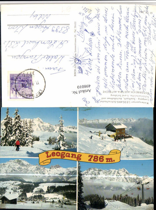 498010,Leogang Totale Sessellift Berghütte Mehrbildkarte