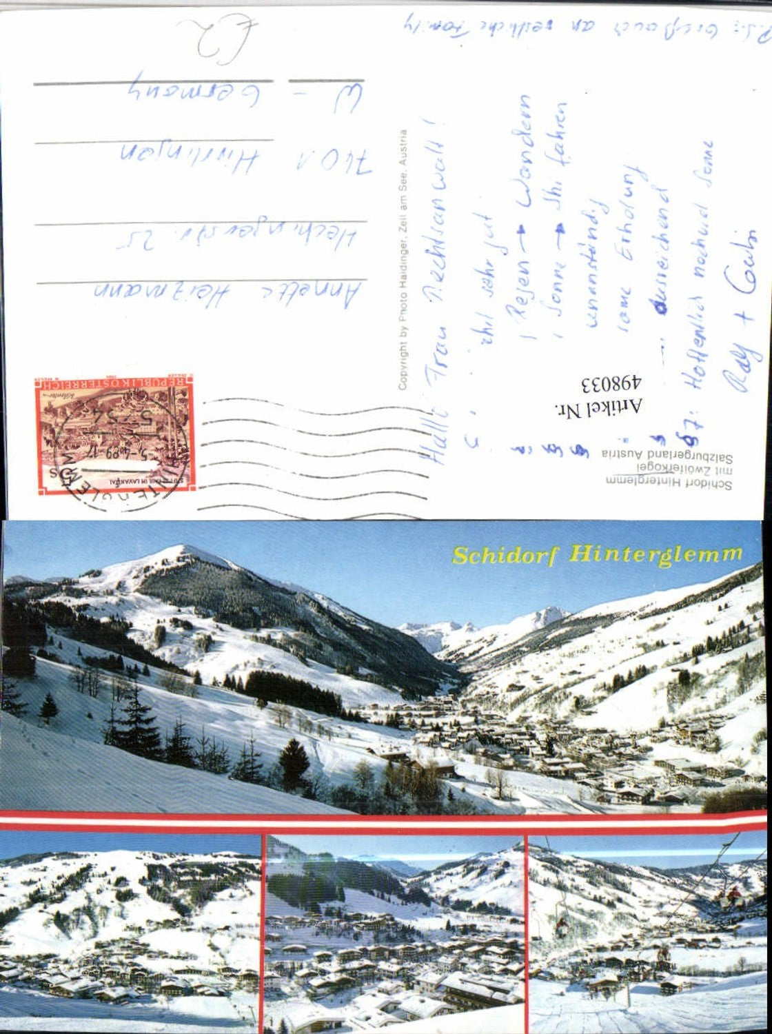 498033,Hinterglemm Totale Sessellift Zwölferkogel Mehrbildkarte Winterbild