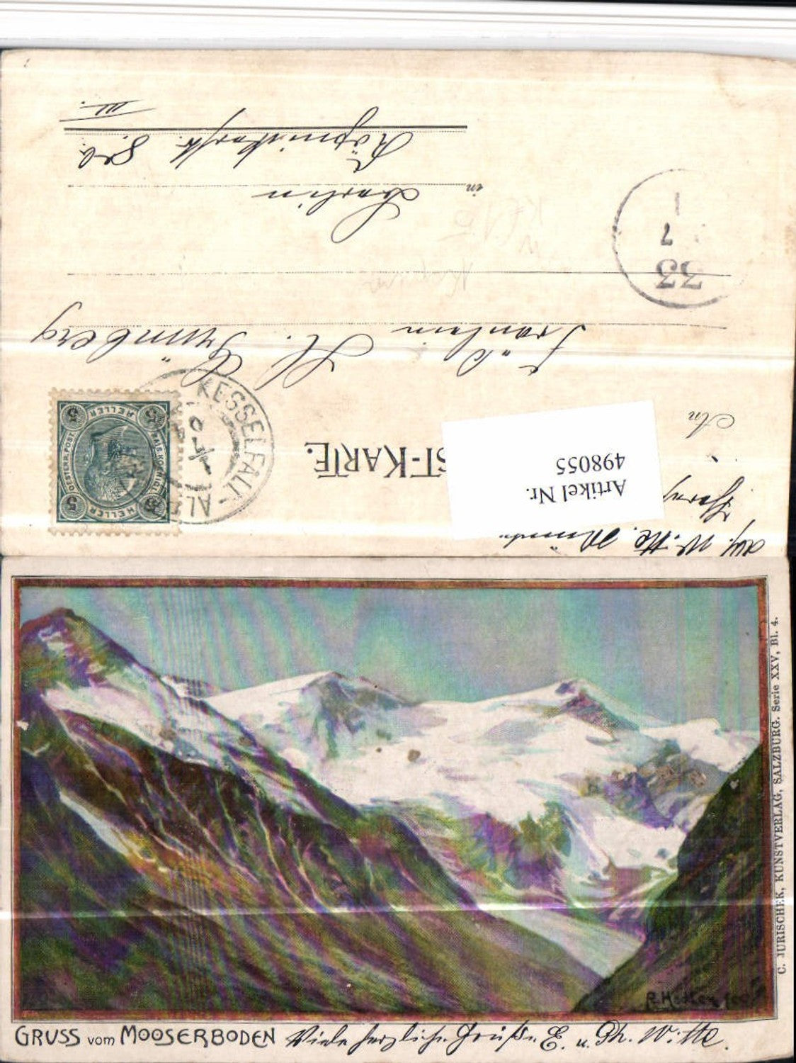 498055,Künstler AK Gruß vom Mooserboden b. Kaprun Bergkulisse