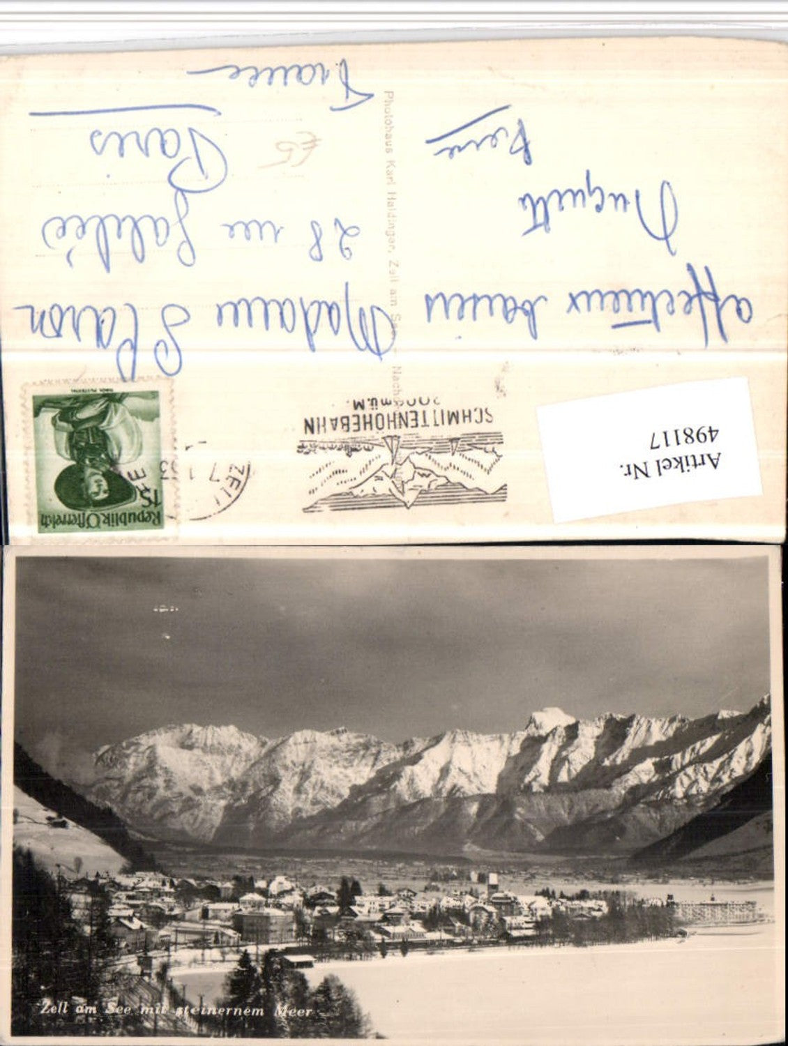 498117,Zell am See Totale geg. Steinernem Meer Bergkulisse Winterbild