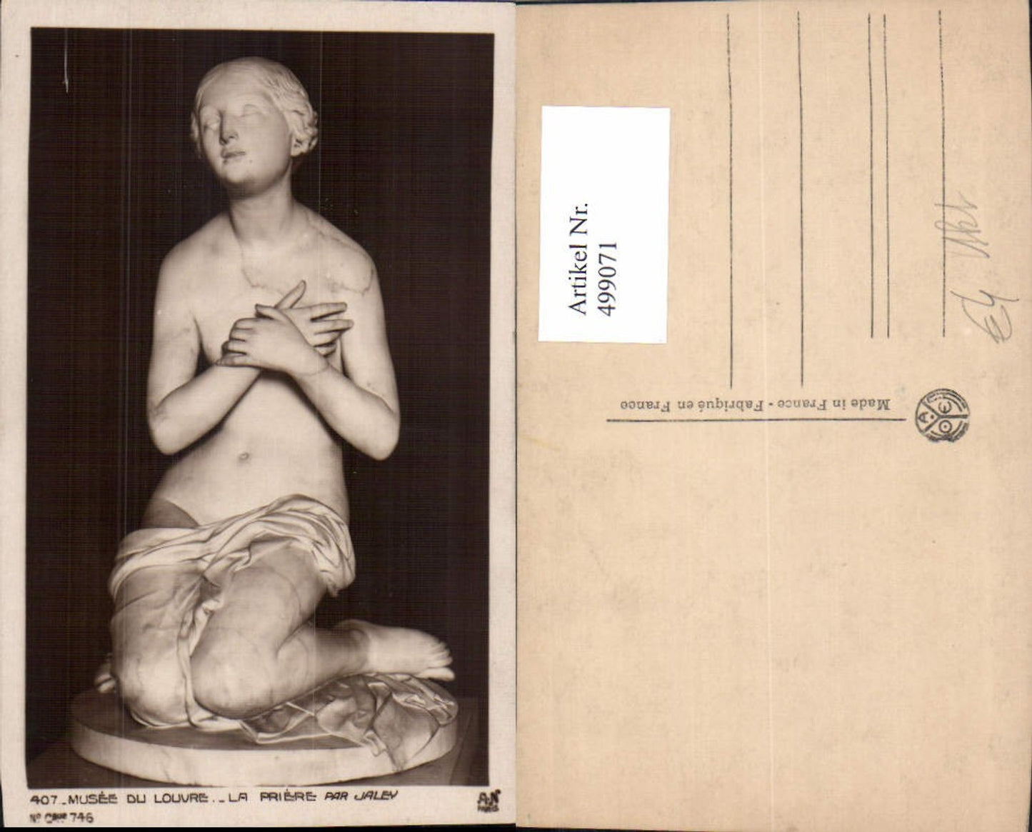 499071,Plastik Figur Skulptur Jaley La Priere Barbusige Frau Akt Erotik