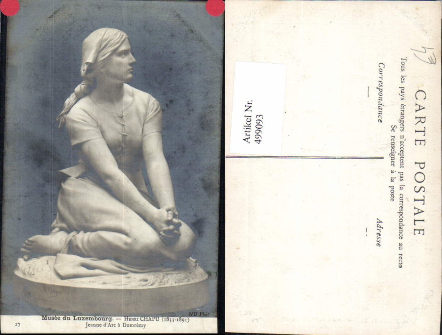 499093,Plastik Figur Skulptur Henri Chapu Jeanne d Arc a Domremy Frau Gebet