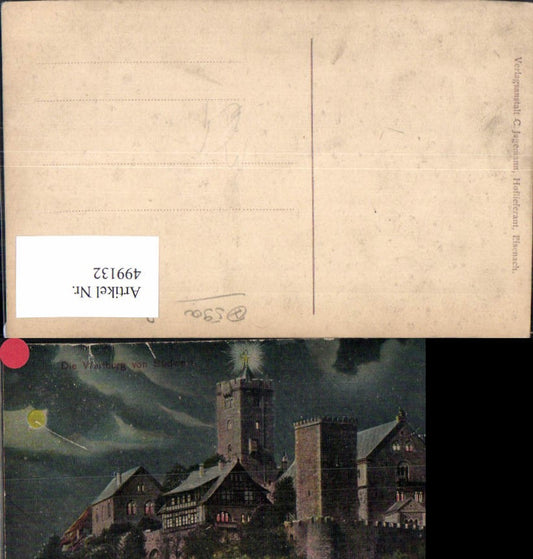 499132,Künstler Ak Die Wartburg v. Südwest Burg Mondschein Mond