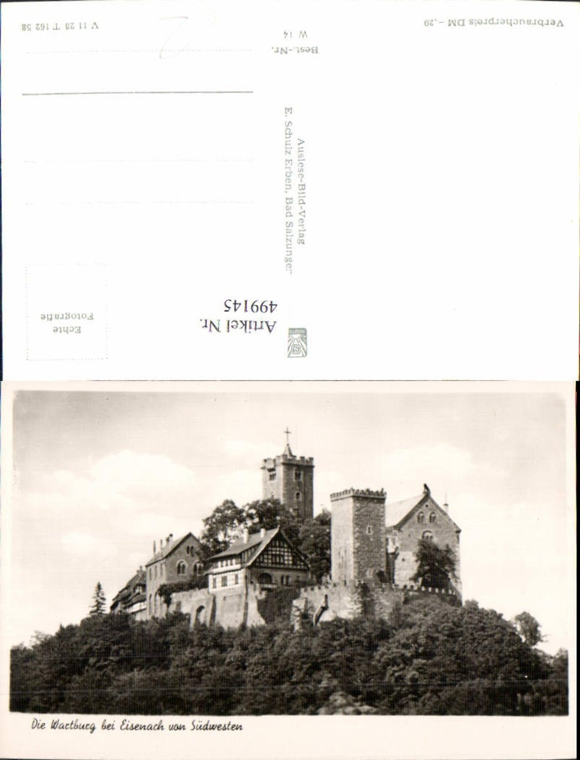 499145,Foto Ak Burg Wartburg Eisenach v. Südwesten