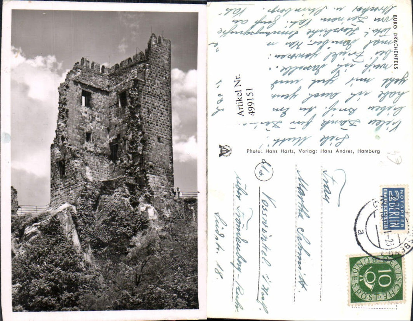 499151,Foto Ak Burg Drachenfels Ruine