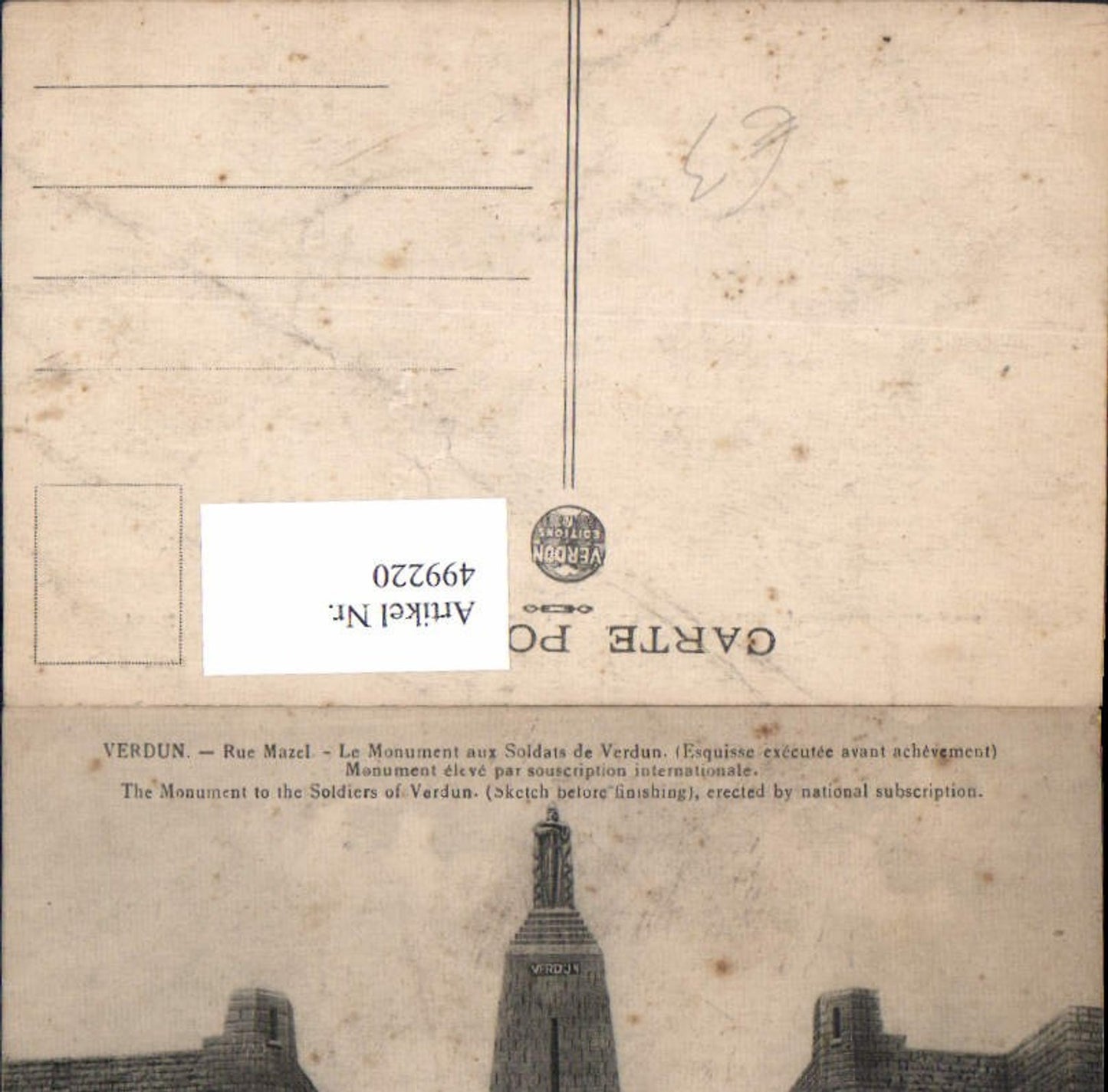 499220,Verdun Le Monument aux Soldat de Verdun Kriegerdenkmal