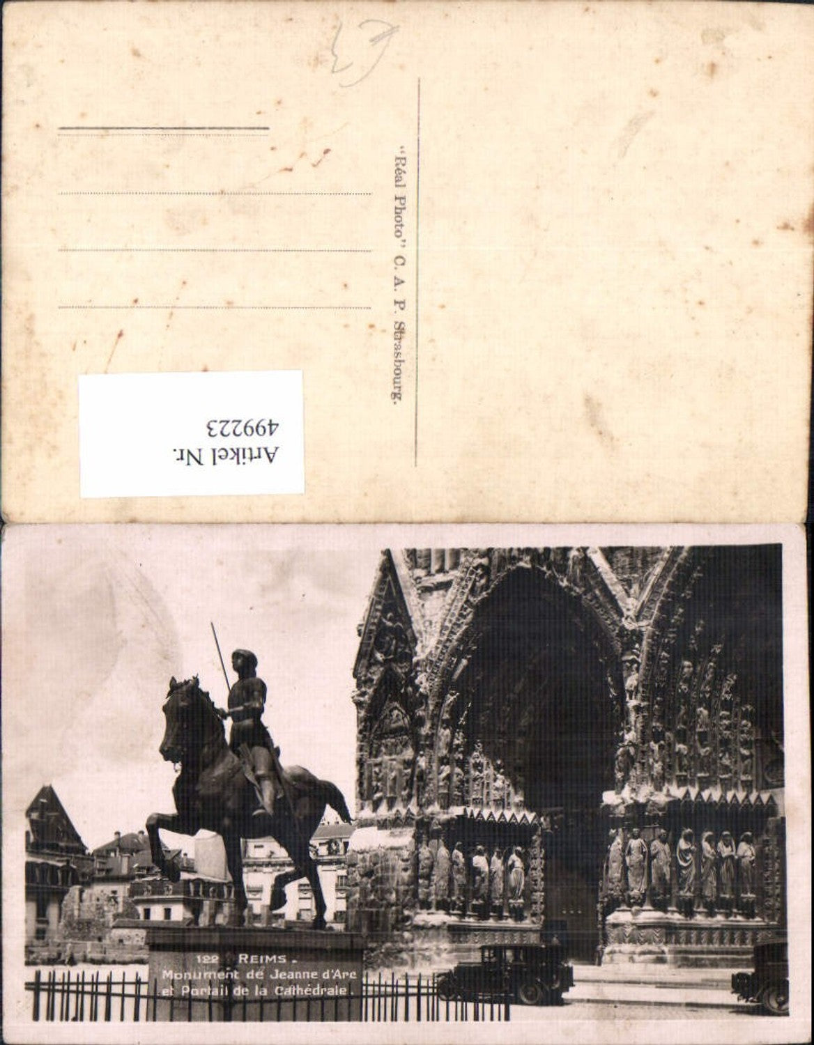 499223,Reims Monument de Jeanne de Arc Statue Monument Portail de la Cathedrale