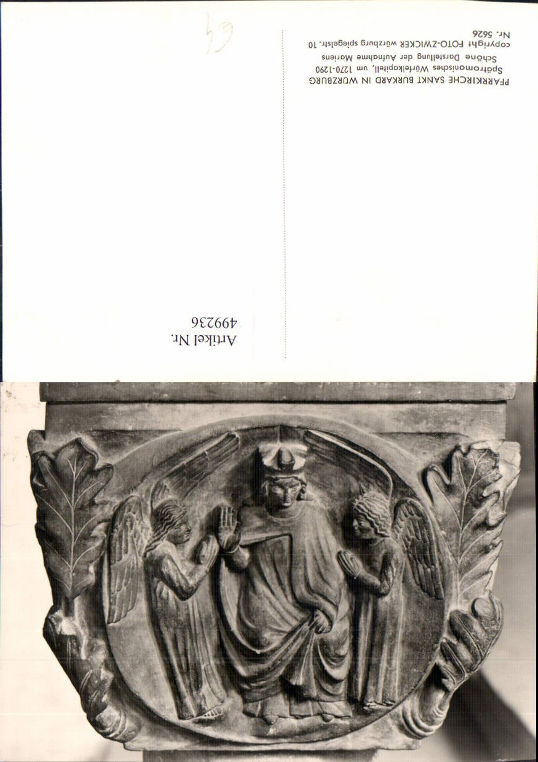 499236,Plastik Figur Skulptur Spätromanisches Würfelkapitell Würzburg Kirche St. Burkard