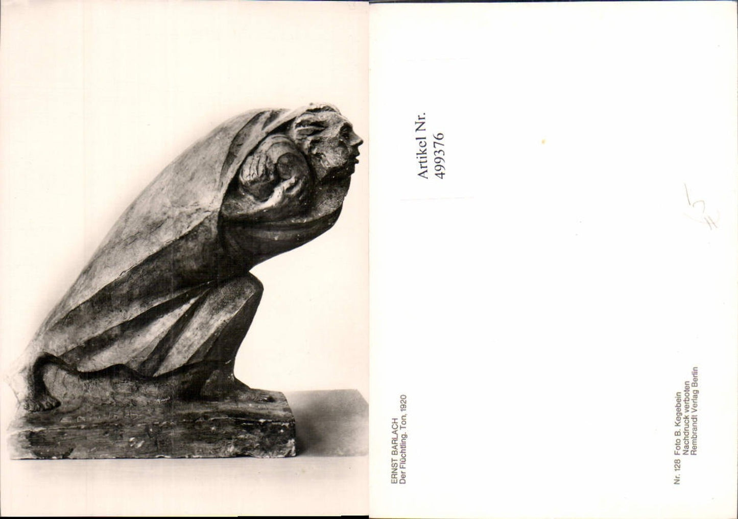 499376,Plastik Figur Skulptur Ernst Barlach Der Flüchtling Ton 1920