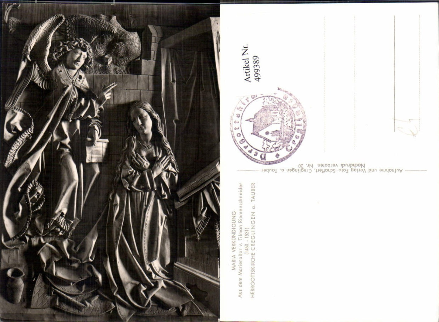 499389,Plastik Figur Skulptur Maria Verkündigung Tilman Riemenschneider Creglingen a. Tauber