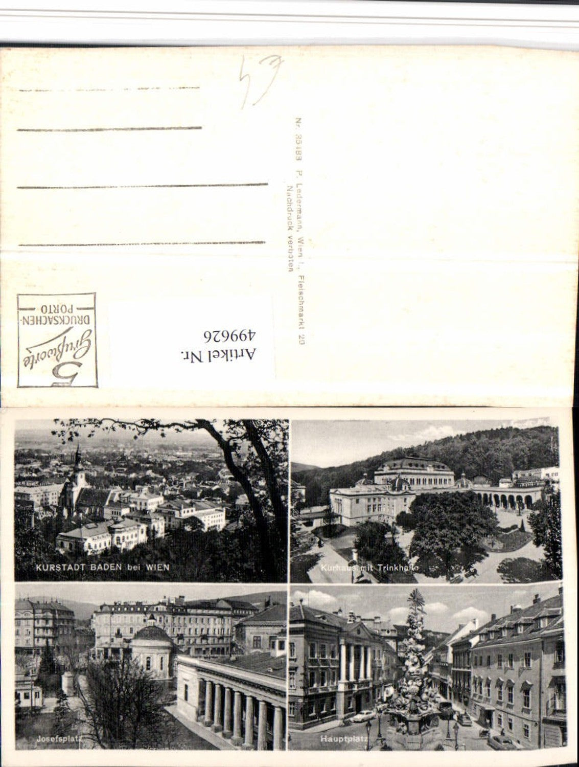 499626,Baden b. Wien Totale Kurhaus Hauptplatz Mehrbildkarte