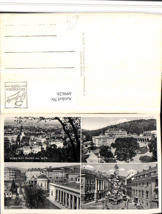 499626,Baden b. Wien Totale Kurhaus Hauptplatz Mehrbildkarte