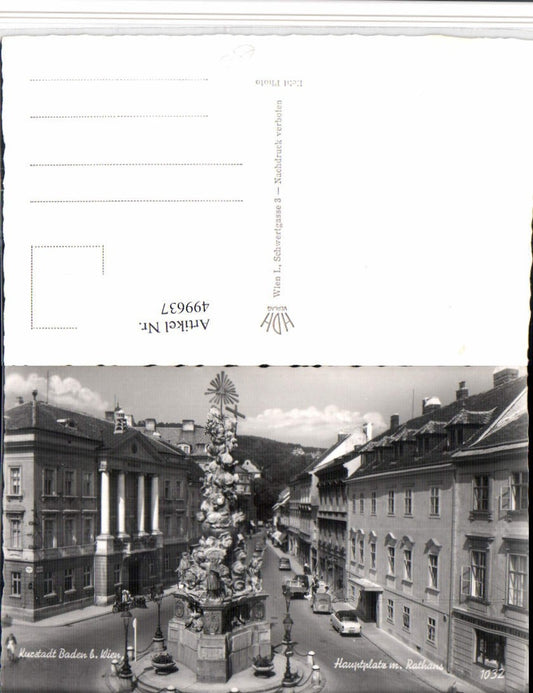 499637,Baden b. Wien Hauptplatz Pestsäule Rathaus