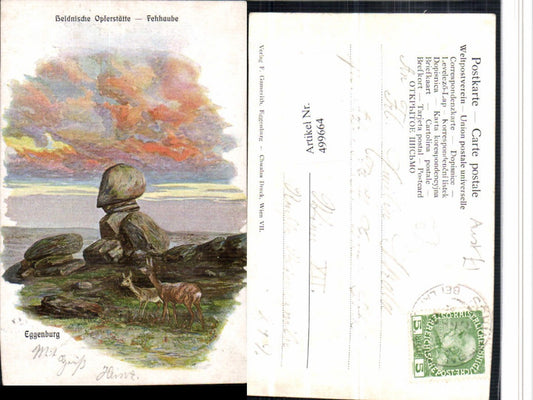 499664,Künstler AK Eggenburg Heidnische Opferstätte Fehhaube Rehe