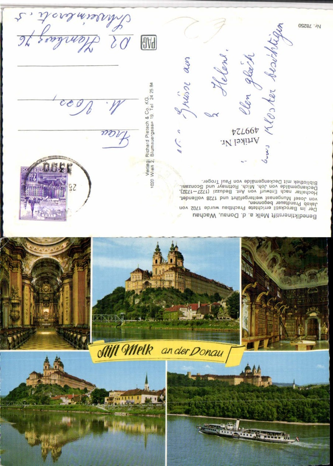 499724,Melk an d. Donau Stift Dampfer Bibliothek Mehrbildkarte