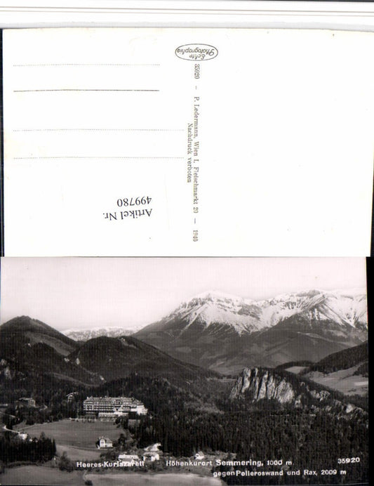 499780,Semmering Heeres-Kurlazarett geg. Pollersowand Rax Bergkulisse