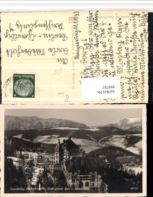 499781,Semmering Südbahnhotel geg. Rax Schneeberg Bergkulisse Winterbild