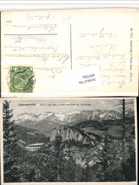 499786,Semmering Blick auf Semmeringbahn u. Raxalpe Bergkulisse