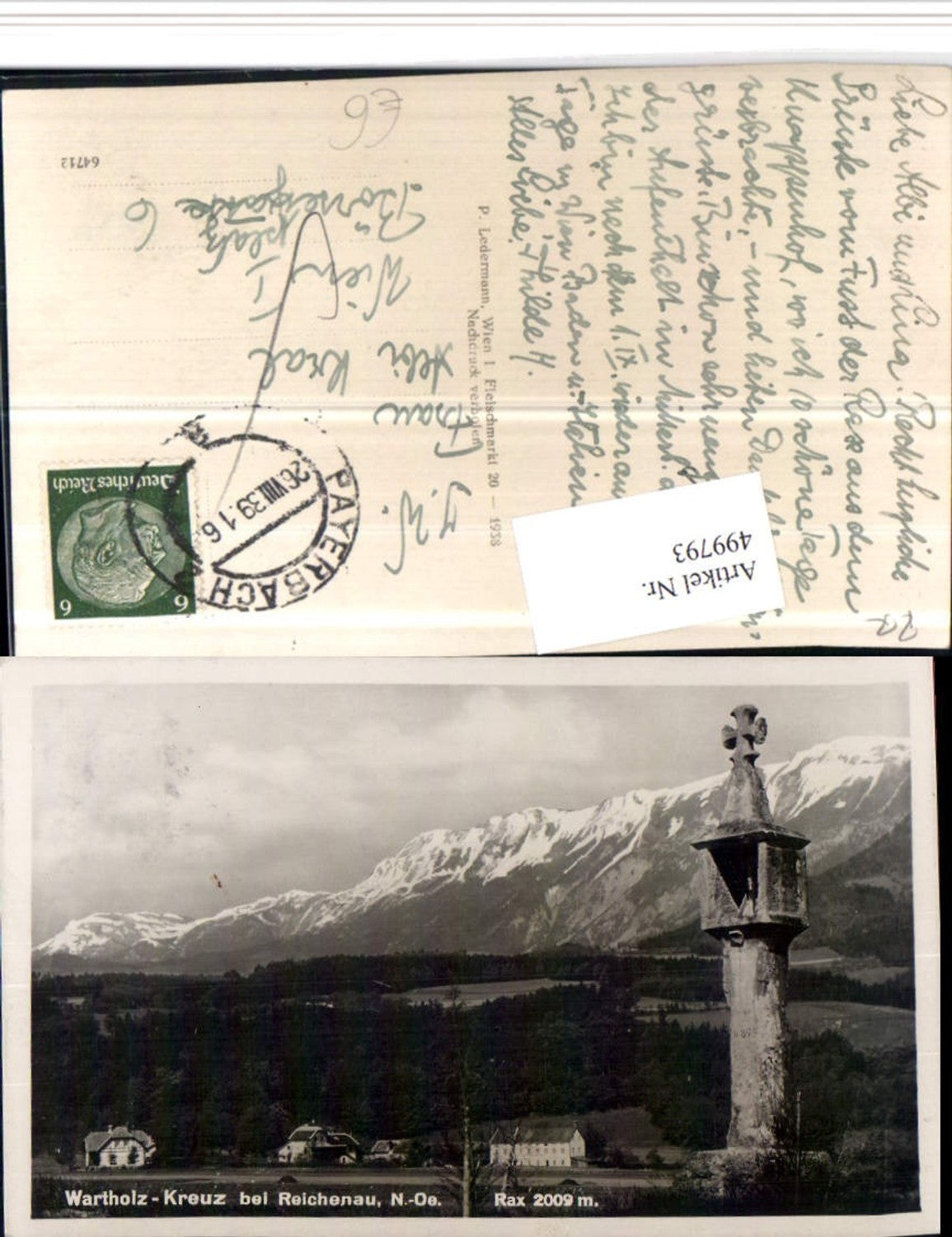 499793,Wartholz-Kreuz bei Reichenau geg. Rax Bergkulisse