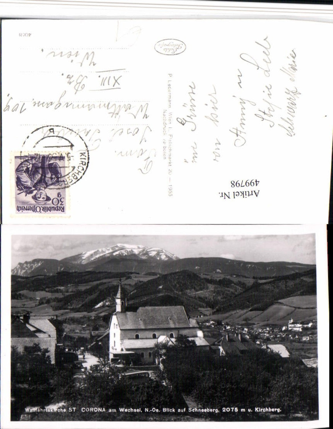 499798,St. Corona am Wechsel Kirche geg. Schneeberg Bergkulisse