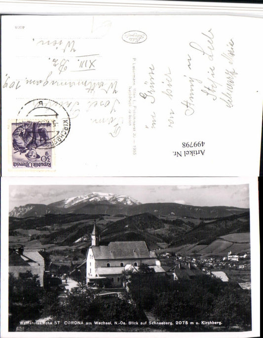 499798,St. Corona am Wechsel Kirche geg. Schneeberg Bergkulisse