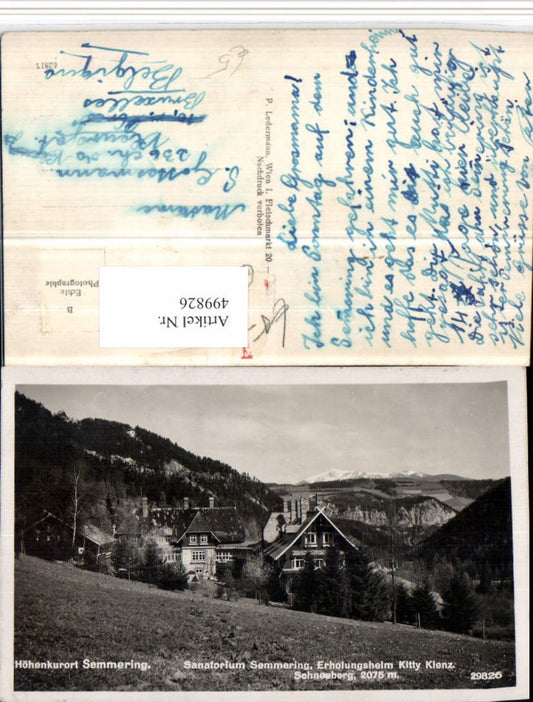 499826,Semmering Sanatorium Erholungsheim Kitty Klenz geg. Schneeberg