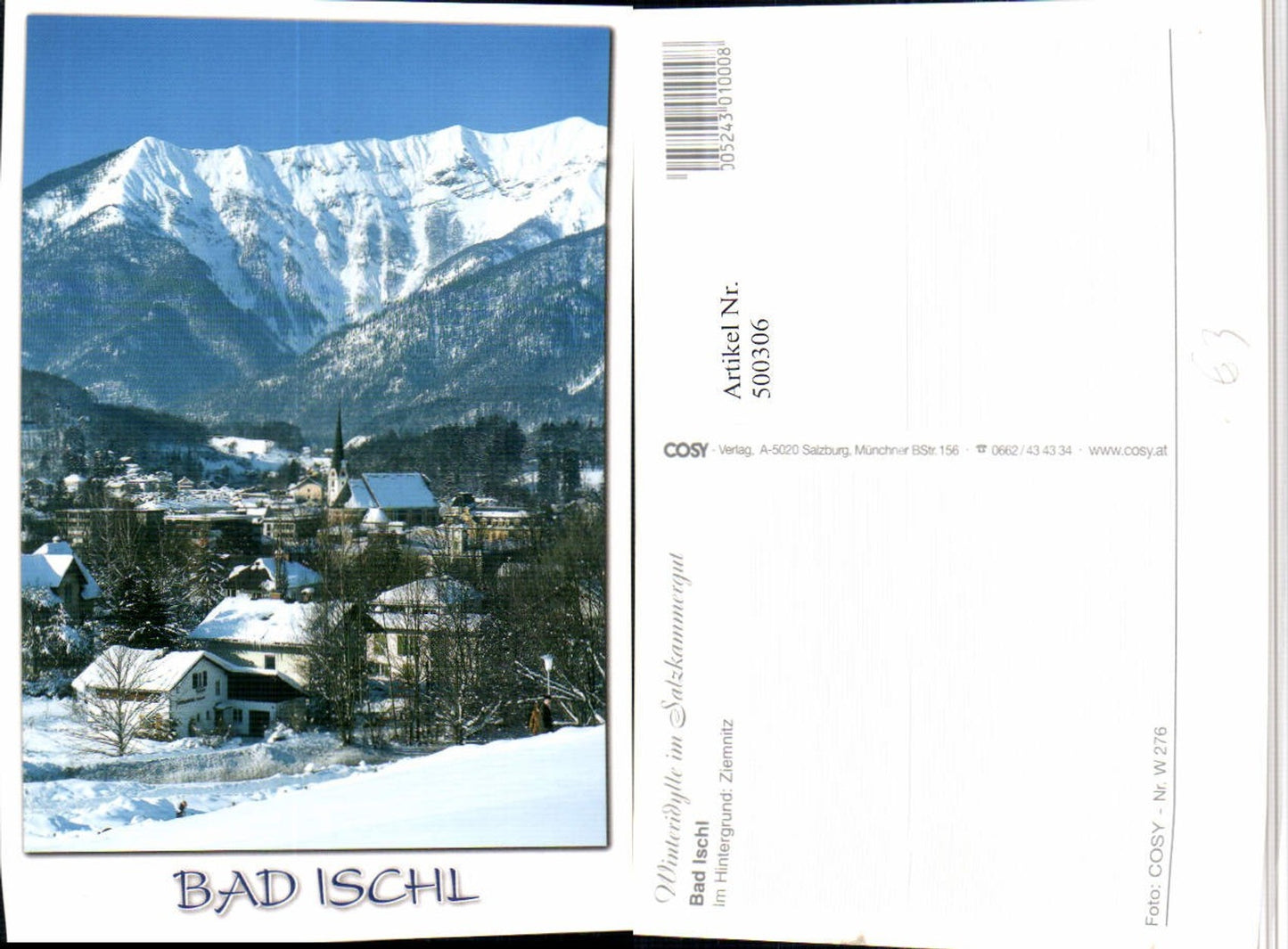 500306,Bad Ischl Totale m. Ziemnitz Bergkulisse Winterbild
