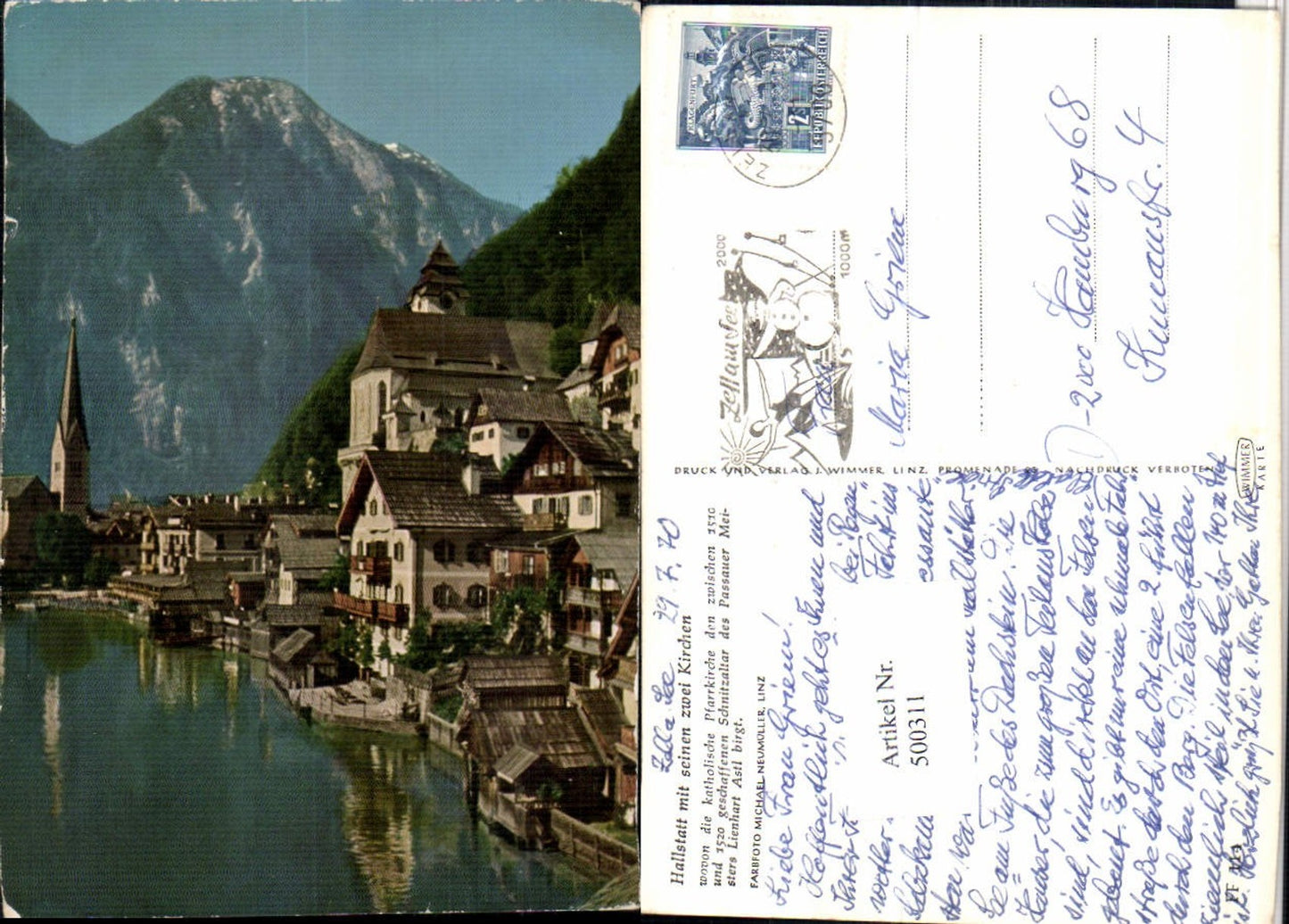 500311,Hallstatt am See Teilansicht Kirchen Bergkulisse