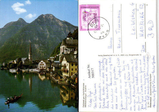 500317,Hallstatt am See Teilansicht Kirchen Bergkulisse