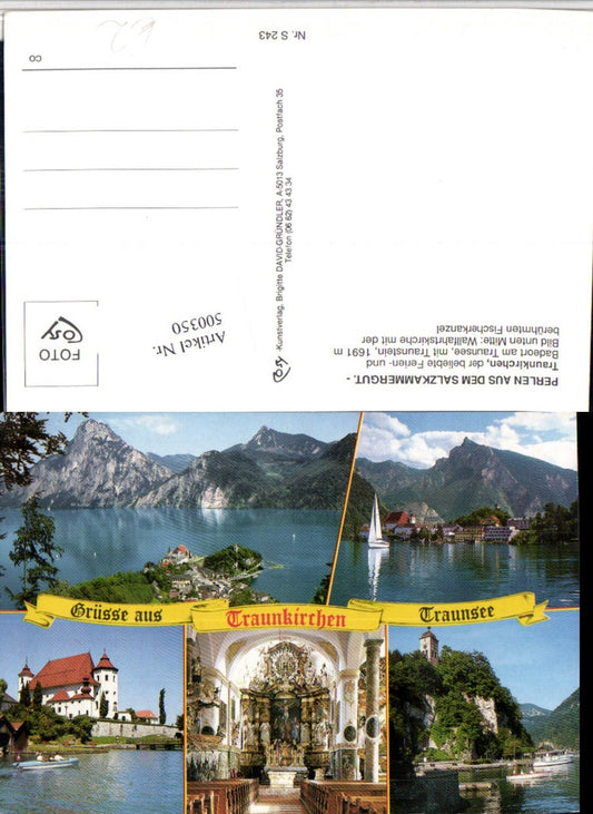 500350,Traunkirchen Totale Kirche Mehrbildkarte pub Cosy