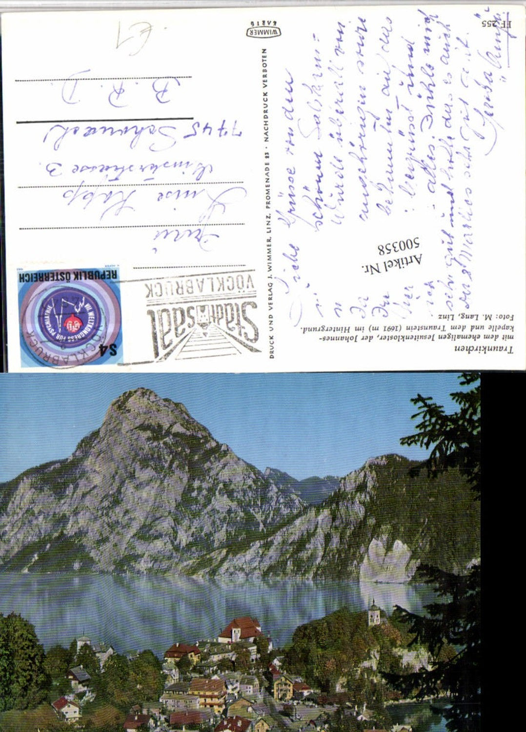 500358,Traunkirchen Totale m. Traunstein Bergkulisse