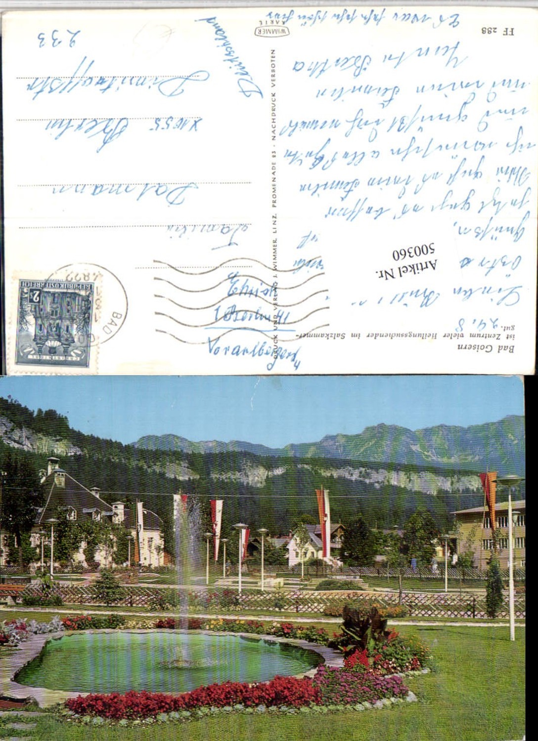 500360,Bad Goisern Kurpark Brunnen Bergkulisse