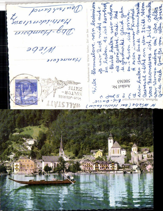 500363,Hallstatt am See Teilansicht Kirchen Zille Boot