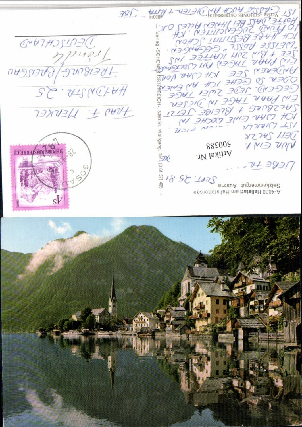 500388,Hallstatt am See Teilansicht Kirchen Bergkulisse
