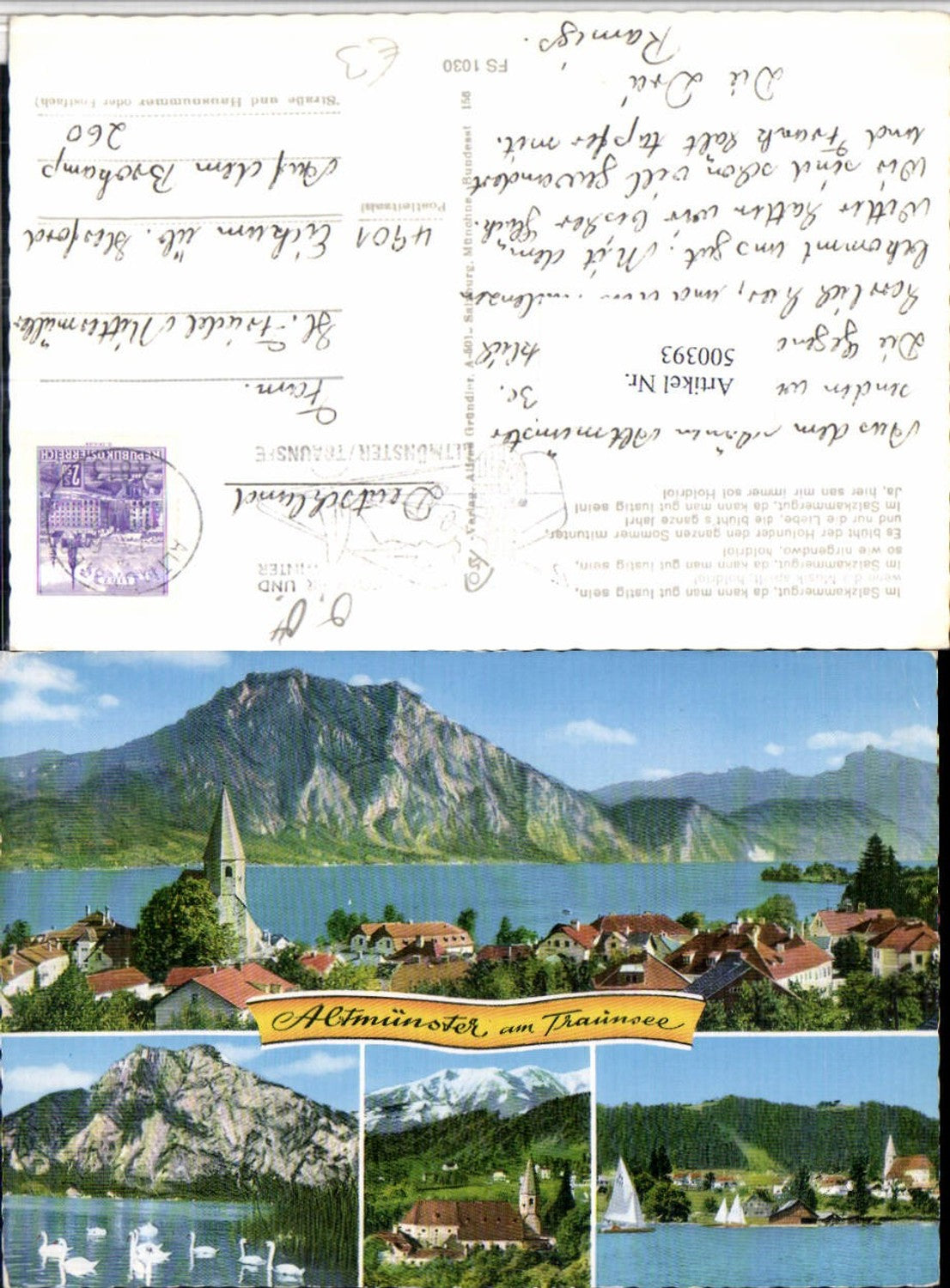 500393,Altmünster am Traunsee Totale Schwäne Kirche Mehrbildkarte pub Cosy