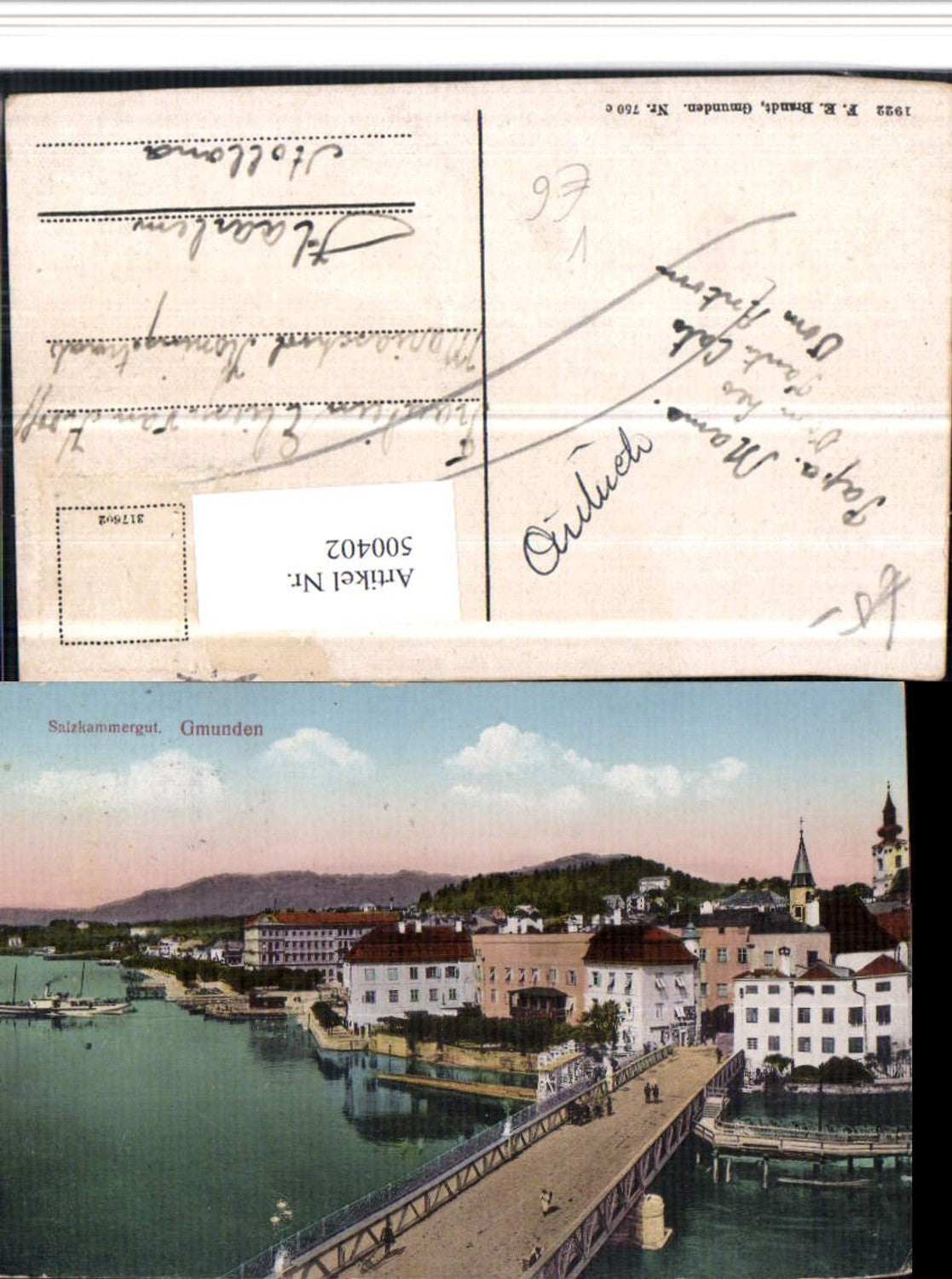 500402,Gmunden Teilansicht Brücke pub F.E. Brandt 750c