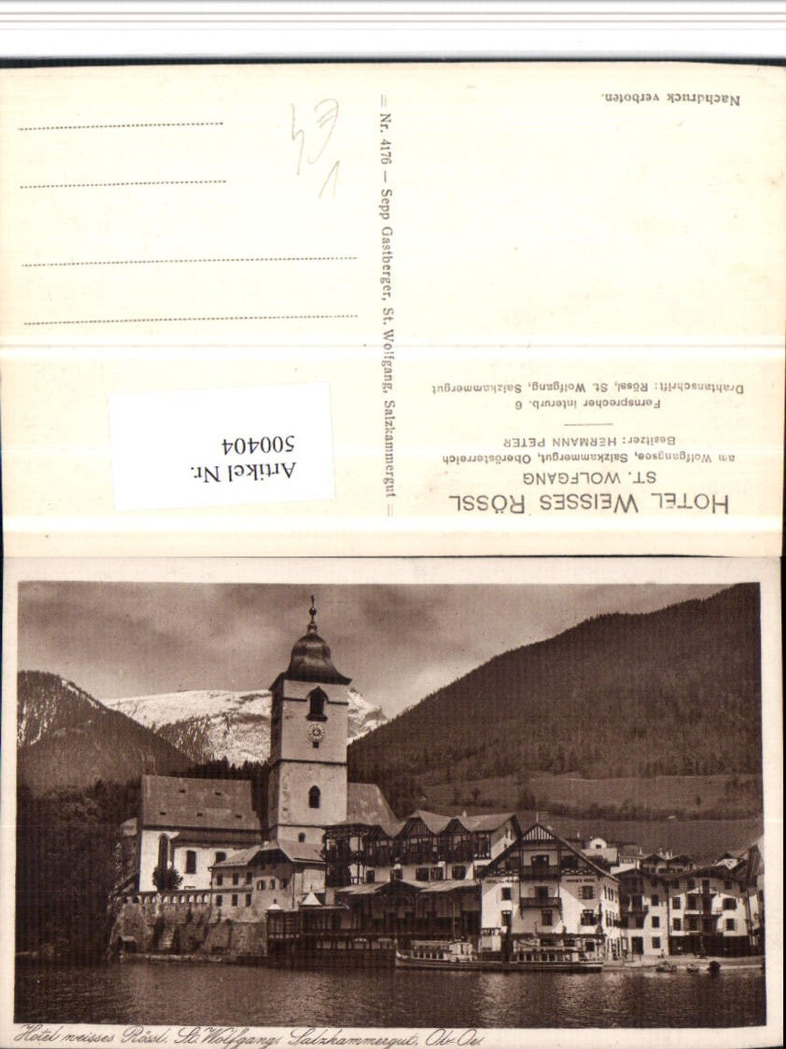 500404,St. Wolfgang Teilansicht Hotel Weißes Rössl Kirche pub Gastberger 4176