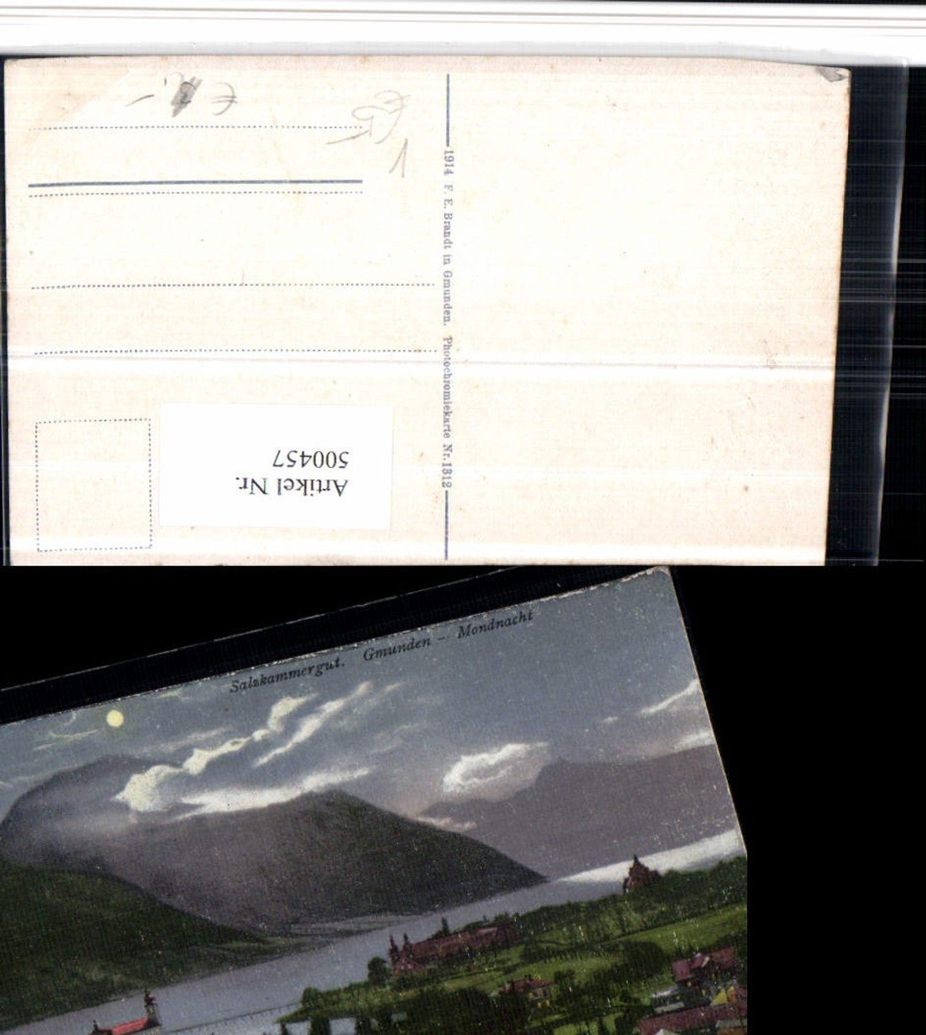 500457,Gmunden Schloss Ort Orth Bergkulisse Mondschein pub Brandt 1312