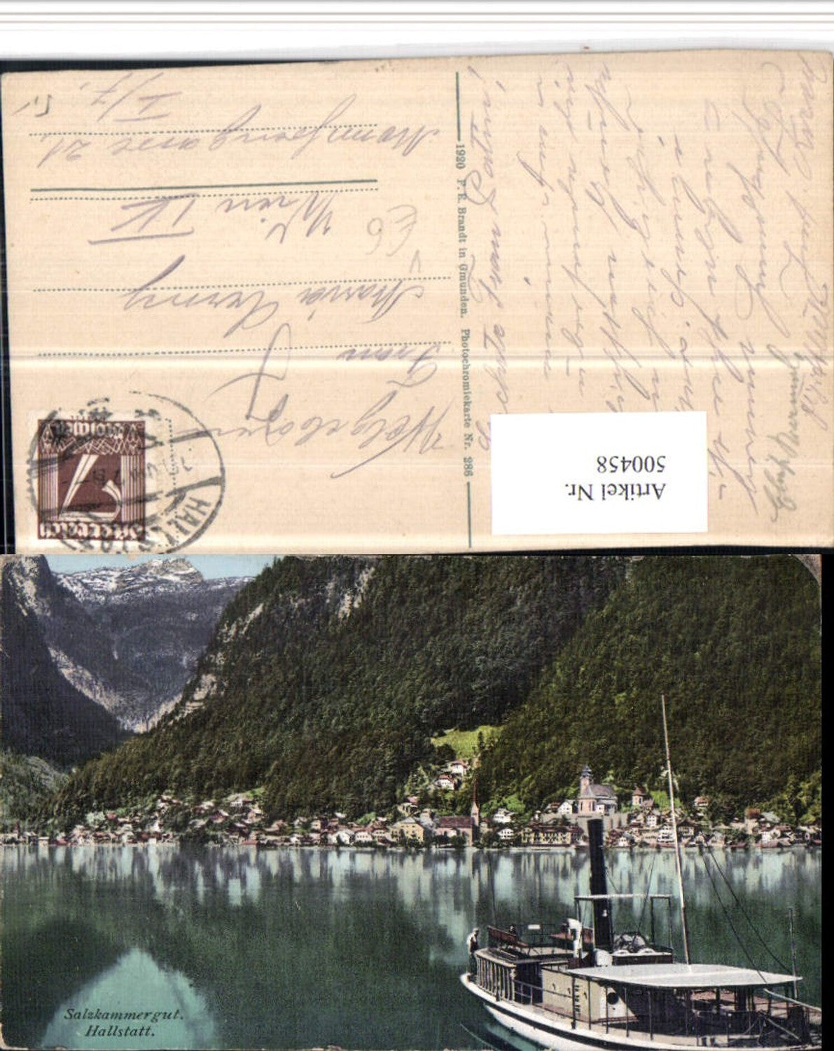 500458,Hallstatt am See Totale Dampfer pub F.E. Brandt 286