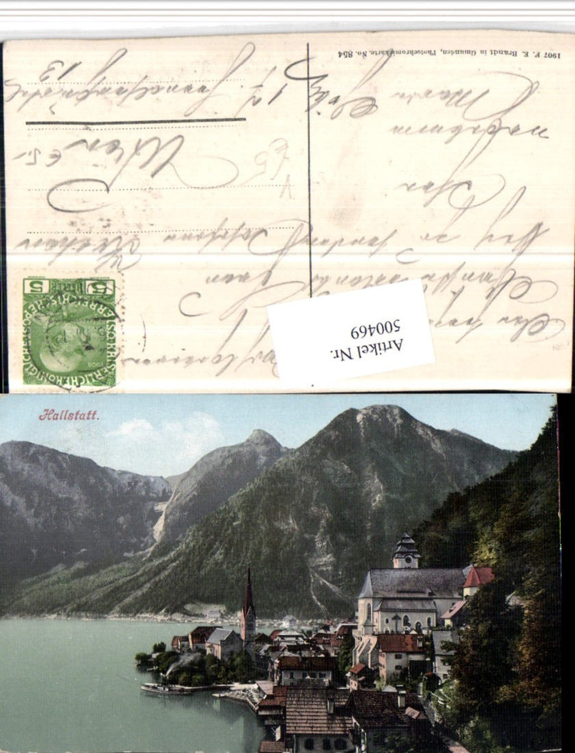 500469,Hallstatt am See Teilansicht Kirchen Bergkulisse pub Brandt 854