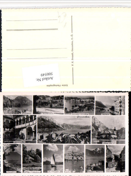 500549,Gmunden Totale Schloss Strandbad Segelboot Mehrbildkarte pub Brandt