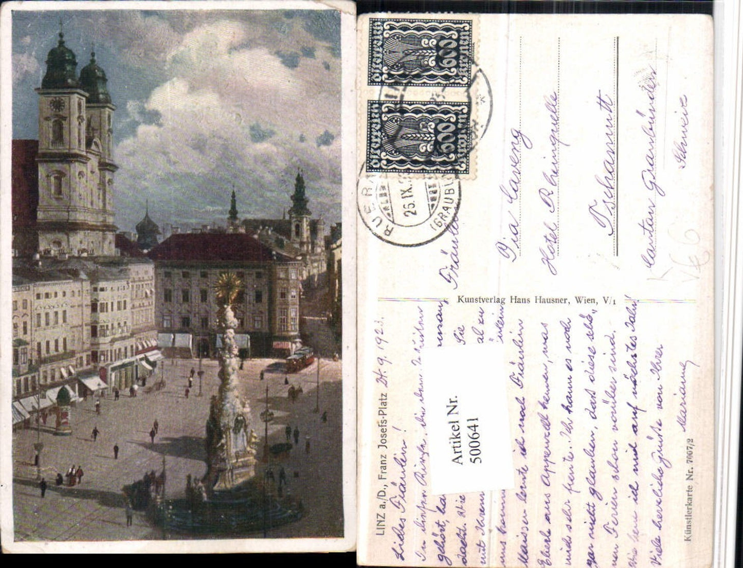 500641,Künstler AK Linz an d. Donau Hauptplatz pub Hans Hausner 7007/2