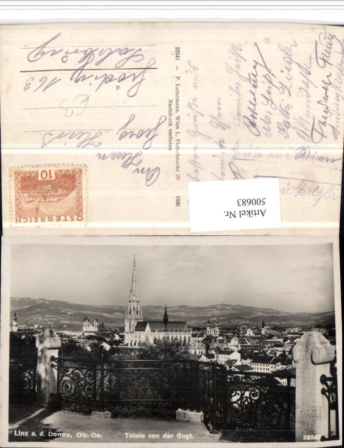 500683,Linz an d. Donau Teilansicht m. Dom Kirche von d. Gugl