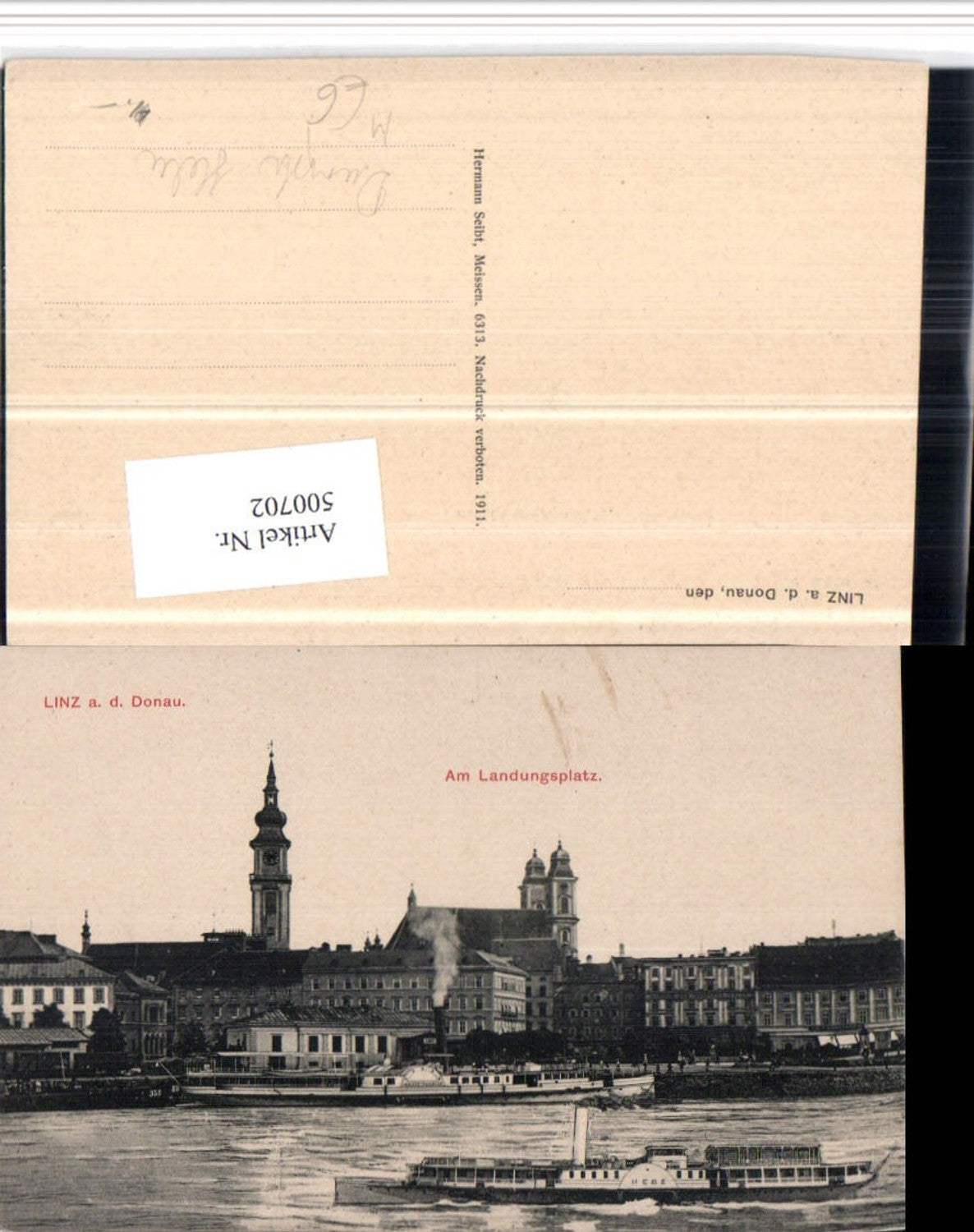 500702,Linz an d. Donau Teilansicht Landungsplatz Dampfer Hebe