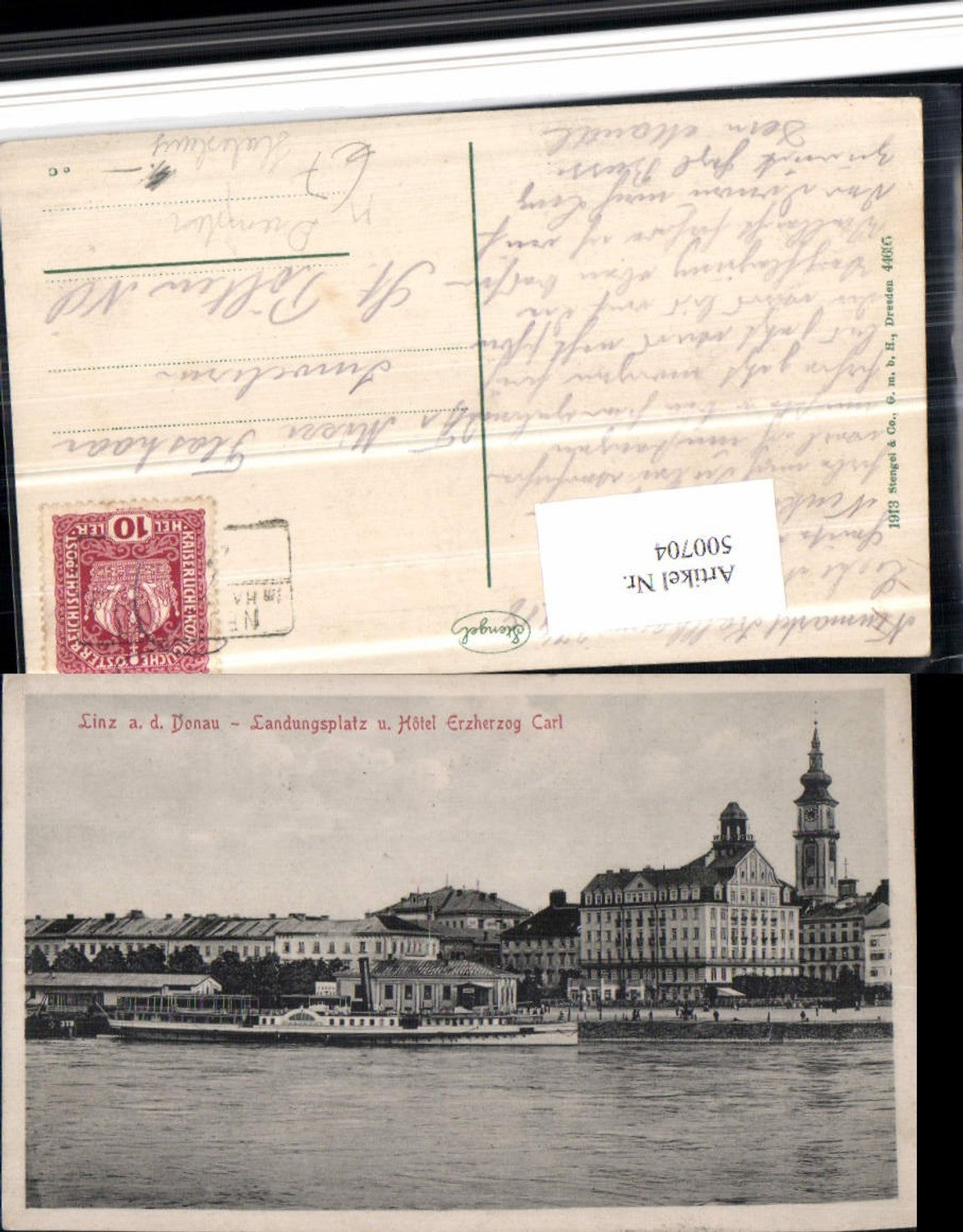 500704,Linz an d. Donau Teilansicht Landungsplatz Dampfer Habsburg