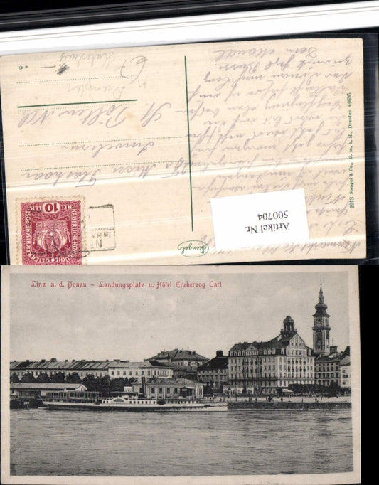 500704,Linz an d. Donau Teilansicht Landungsplatz Dampfer Habsburg