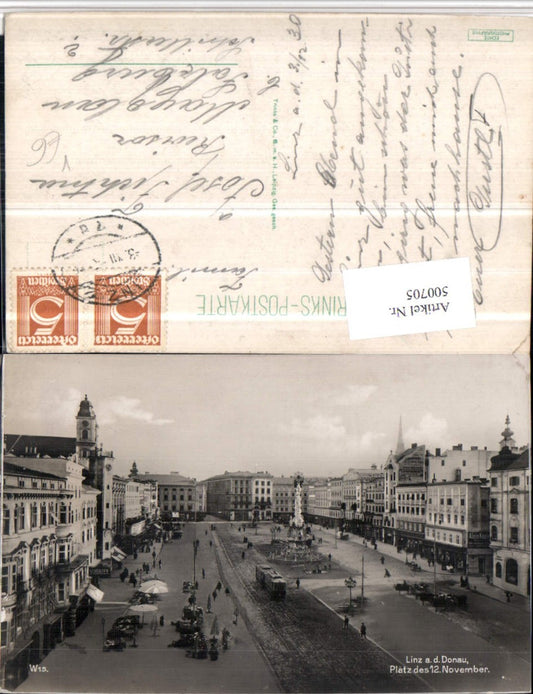 500705,Linz an d. Donau Platz Pestsäule Straßenbahn pub Trinks & Co