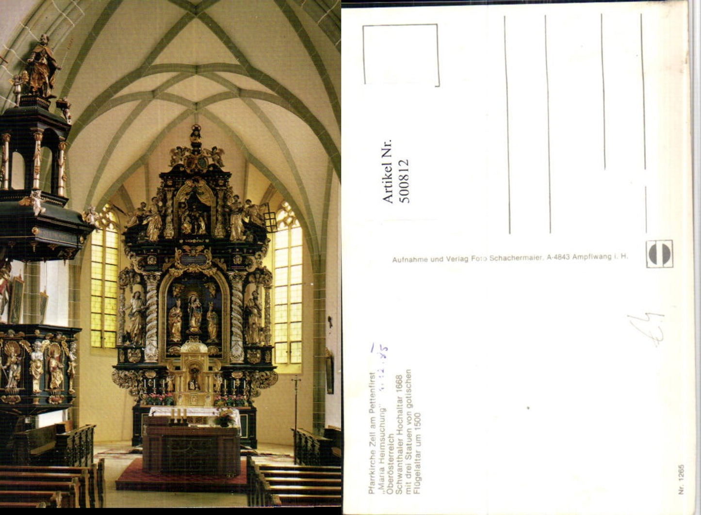 500812,Zell am Pettenfirst Kirche Maria Heimsuchung Kanzel Altar