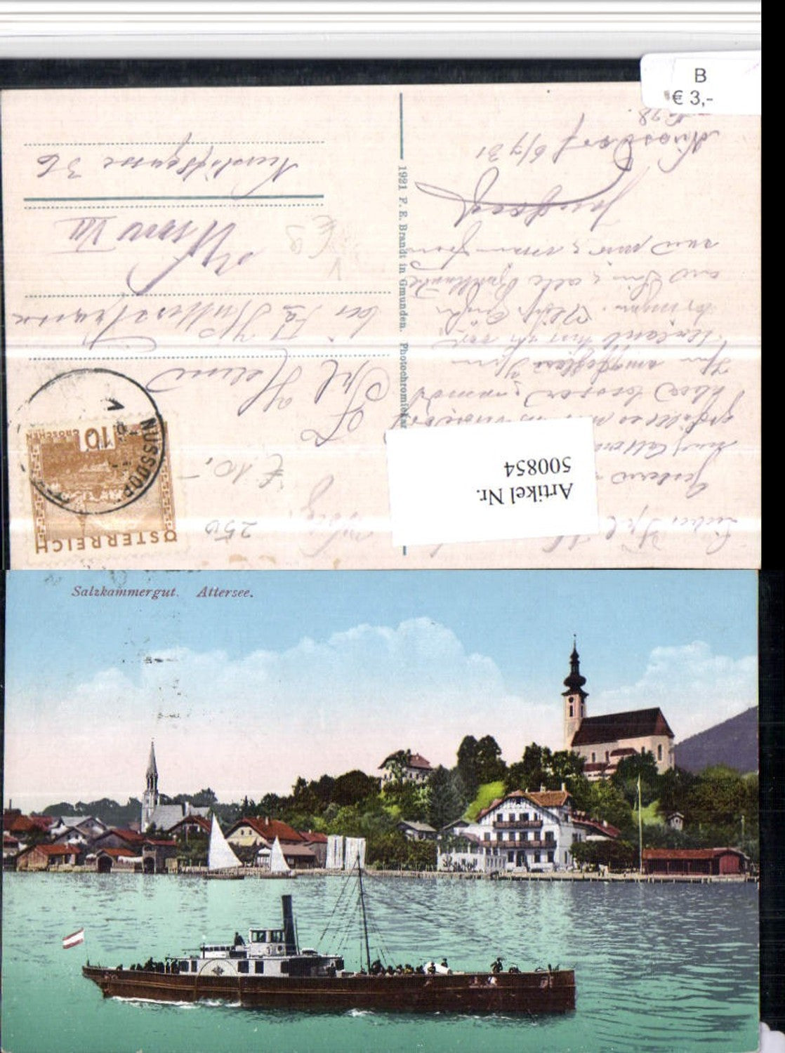 500854,Attersee am Attersee Totale Dampfer pub Brandt 882
